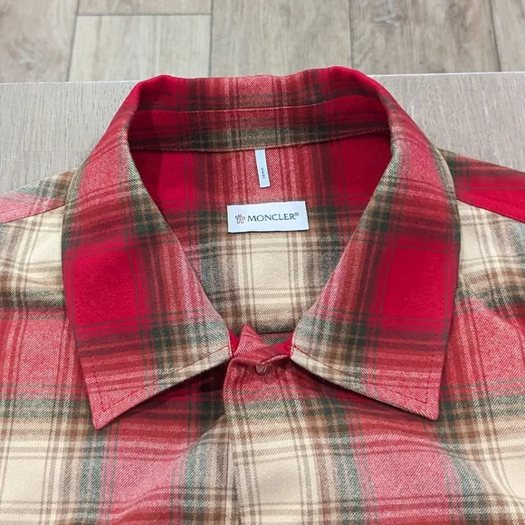 Mens MONCLER Plaid Check LS Button Up Shirt Red/Multi XL justto big do me